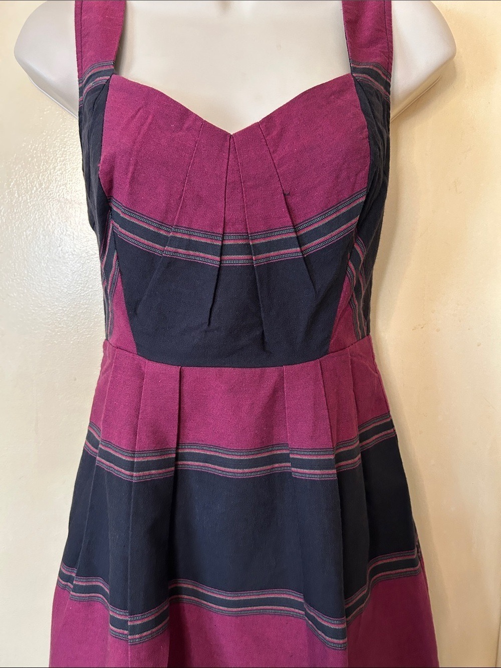 Staring at Stars Burgundy and Black Striped Fit & Flare Mini Dress size XS NWT - Picture 4 of 11